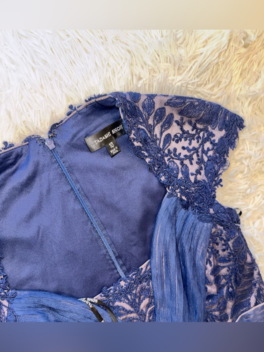 NEW Tadashi Shoji Pintuck Pleat Embroidery Detail Cocktail Midi navy nude Dress - Picture 8 of 11